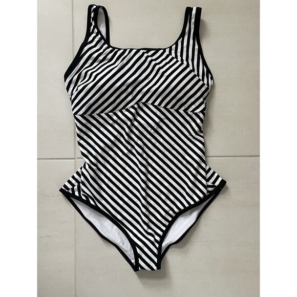 Adore Me Swim One Piece Swimsuit Striped Lace Up Back Swimwear - Picture 1 of 9